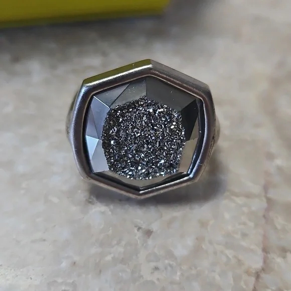 Kendra Scott Adjustable Hexagonal Black Druzy Cocktail Ring - Picture 2 of 4